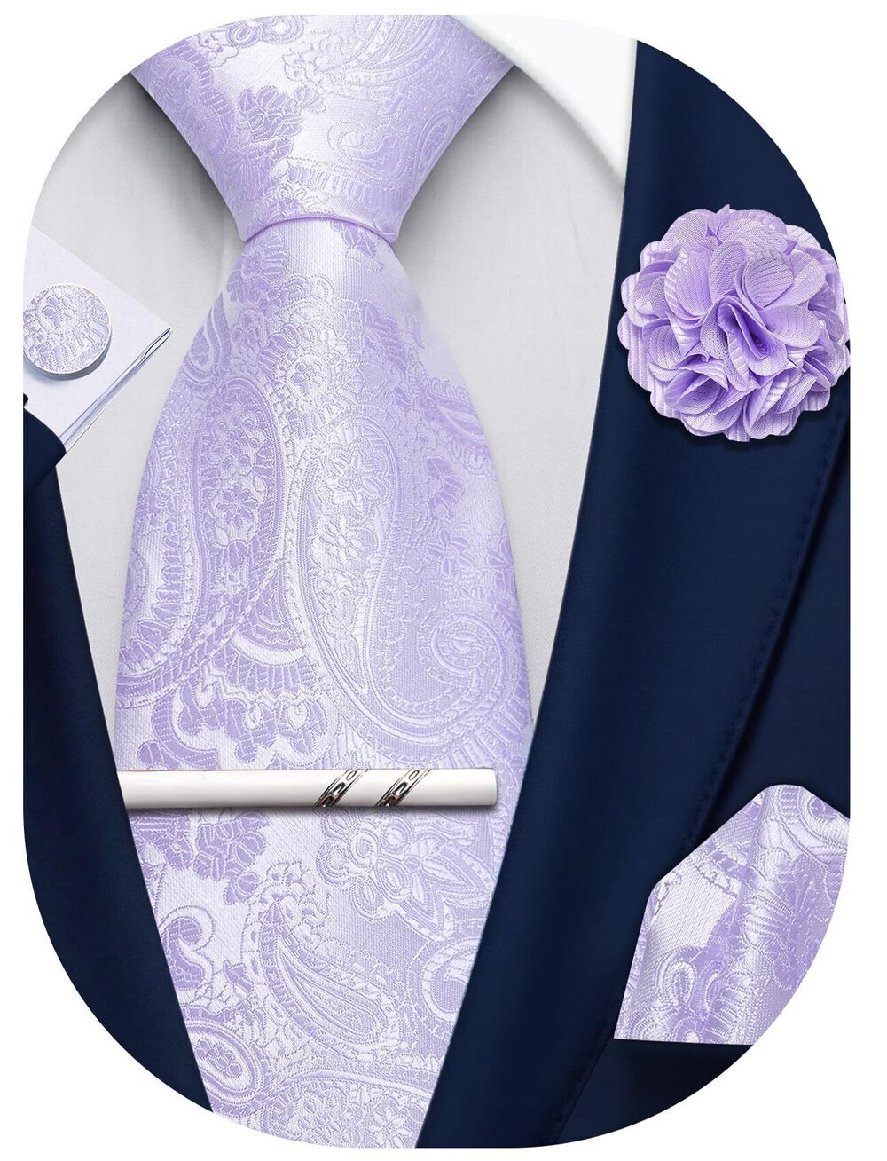 6337 Lavender Paisley Ties Silk Woven Necktie Pocket Square Cufflinks Tie